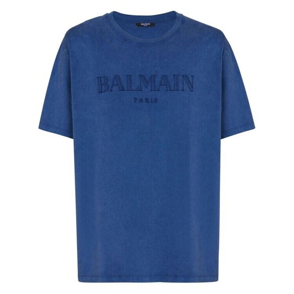 Balmain Navy Blue Cotton Logo Print T-Shirt - NWT